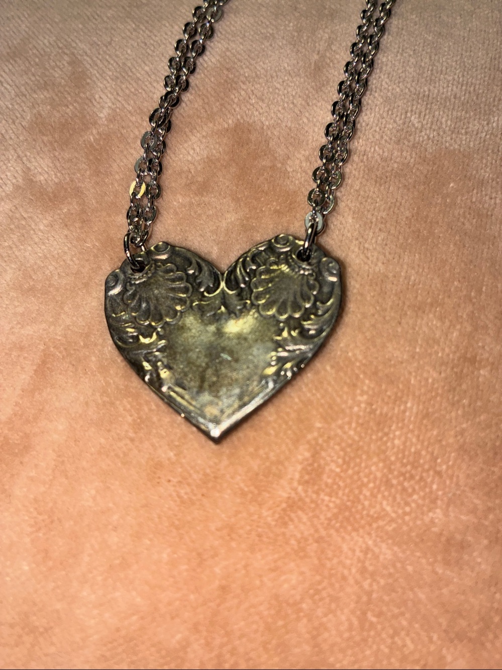 Vintage Heart Necklace Silver Spoon Classic Women's Jewelry 16”
